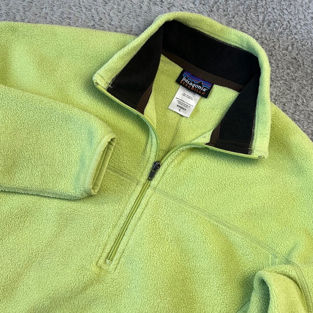 Patagonia Synchilla Fleece Pullover 1/4 Zip Lime Green Womens Large Outdoor Cozy - Picture 1 of 8